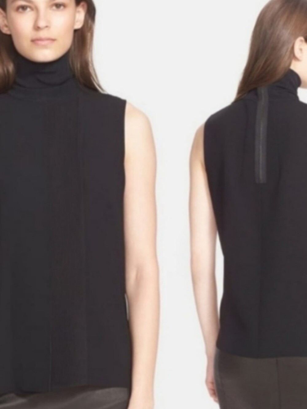 Vince Laser Cut Sleeveless Mock Neck Layered Pleated Panel Blouse Black Size M